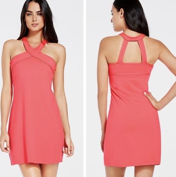 Fabletics Dresses & Skirts - Fabletics hot coral Chicago crossover halter dress size women's small.